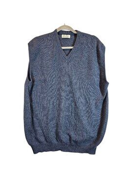 Peter Scott V Neck Made In Scotland blue Wool Pullover Sweater Vest Men XL